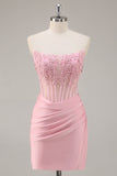 Corset Strapless Black Appliqued Homecoming Dress