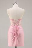 Corset Strapless Black Appliqued Homecoming Dress