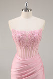 Corset Strapless Black Appliqued Homecoming Dress