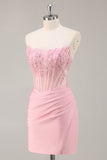 Royal Blue Bodycon Strapless Corset Homecoming Dress with Appliques