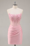 Royal Blue Bodycon Strapless Corset Homecoming Dress with Appliques