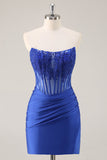 Pink Strapless Corset Tight Homecoming Dress with Appliques