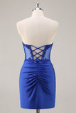 Pink Strapless Corset Tight Homecoming Dress with Appliques
