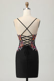 Bodycon Sequin Flower Spaghetti Straps Black Homecoming Dress