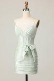 Sage Bodycon Corset Homecoming Dress with Bow