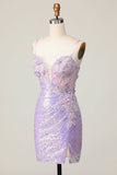 Sparkly Lilac Bodycon Corset Homecoming Dress with Appliques