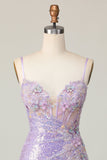 Sparkly Lilac Bodycon Corset Homecoming Dress with Appliques