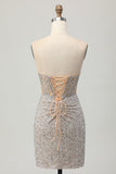 Silver Strapless Bodycon Sequin Homecoming Dress with Slit
