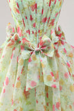 Floral Strapless A Line Corset Green Homecoming Dress