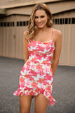 Bodycon Red Flower Homecoming Dress with Ruffles