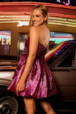 Strapless A-Line Dark Purple Homecoming Dress with Bow