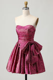 Strapless A-Line Dark Purple Homecoming Dress with Bow