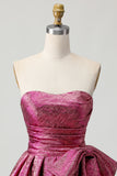 Strapless A-Line Dark Purple Homecoming Dress with Bow