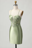 Green Bodycon Corset Sequin Homecoming Dress with Lace Up Back