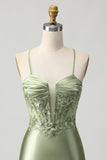 Green Bodycon Corset Sequin Homecoming Dress with Lace Up Back