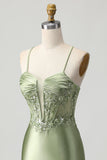 Green Bodycon Corset Sequin Homecoming Dress with Lace Up Back
