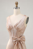 Champagne Bodycon Corset Satin Homecoming Dress with Bow