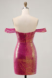 Sparkly Fuchsia Off The Shoulder Bodycon Homecoming Dress