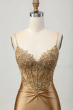 Golden Bodycon Corset Appliqued Short Homecoming Dress with Lace Up Back