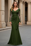 Navy Mermaid Long Sleeve Mother Of The Bride Dress With Appliques