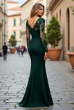 Navy Mermaid Long Sleeve Mother Of The Bride Dress With Appliques