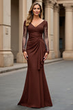 Navy Mermaid Long Sleeve Mother Of The Bride Dress With Appliques