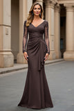 Navy Mermaid Long Sleeve Mother Of The Bride Dress With Appliques