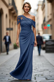 One Shoulder Black Mermaid Appliqued Mother Of The Bride Dress