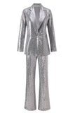 Sparkly Silver Notched Lapel 2-Piece Women Prom Suits