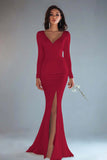 Mermaid Ivory Long Sleeve Wedding Dress with Slit