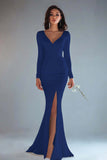 Mermaid Ivory Long Sleeve Wedding Dress with Slit