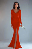 Mermaid Ivory Long Sleeve Wedding Dress with Slit