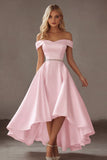 Off The Shoulder Ivory A Line High Low Wedding Dress