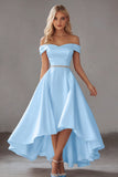 Off The Shoulder Ivory A Line High Low Wedding Dress