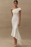 Ivory One Shoulder Mermaid Asymmetrical Engagement Dress