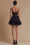 Cute A-Line Spaghetti Straps Little Black Dress With Appliques
