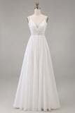 White A-Line Appliqued Spaghetti Straps Engagement Dress