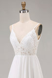 White A-Line Appliqued Spaghetti Straps Engagement Dress