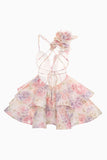 Pink Flower Asymmetrical Neck A Line Homecoming Dress