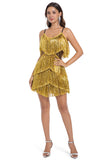 Tiered Fuchsia Fringed Sheath Cocktail Dress