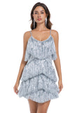 Tiered Fuchsia Fringed Sheath Cocktail Dress