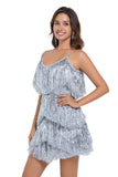 Tiered Fuchsia Fringed Sheath Cocktail Dress