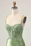 Bodycon Ruched Sage Green Homecoming Dress with Appliques
