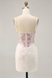 Black Pink Flower Bodycon Homecoming Dress With Sequins