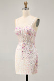 Black Pink Flower Bodycon Homecoming Dress With Sequins