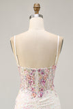 Black Pink Flower Bodycon Homecoming Dress With Sequins