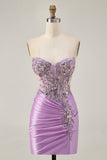Grey Green Bodycon Corset Strapless Homecoming Dress with Appliques