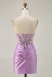 Grey Green Bodycon Corset Strapless Homecoming Dress with Appliques