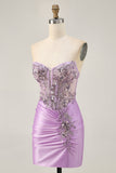 Grey Green Bodycon Corset Strapless Homecoming Dress with Appliques