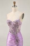 Grey Green Bodycon Corset Strapless Homecoming Dress with Appliques